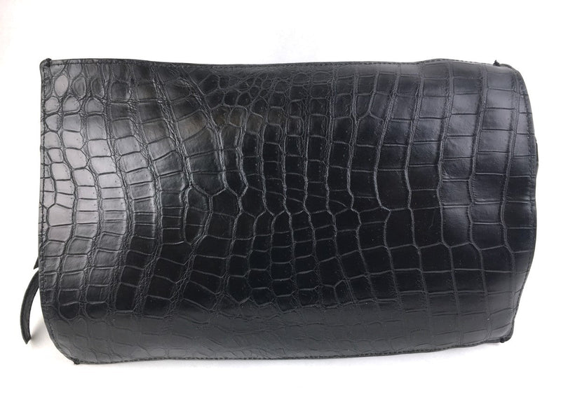 ZAGLIANI LARGE GATSBY CROCODILE SKIN LEATHER TOTE BLACK