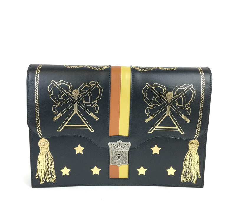 GUCCI CALFSKIN LEATHER STAR PORTFOLIO CLUTCH BAG BLACK 510422