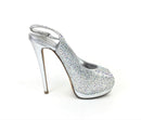 GIUSEPPE ZANOTTI SILVER SHARON CRYSTAL SLINGBACK PEEP TOE PLATFORM HEELS