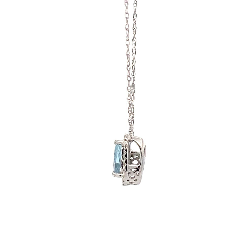 DIAMOND & AQUAMARINE NECKLACE 1.24G 14K-W/G, 1-PEAR CUT AQUAMARINE 0.27CTW, 21-R