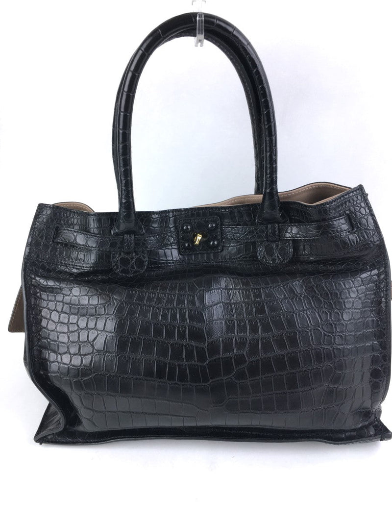 ZAGLIANI LARGE GATSBY CROCODILE SKIN LEATHER TOTE BLACK