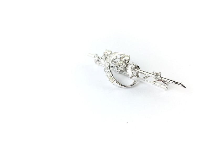 Vintage Gold-Diamond Brooch 29 Diamonds 3.94 Carat T.W. 14K White Gold 9.36g