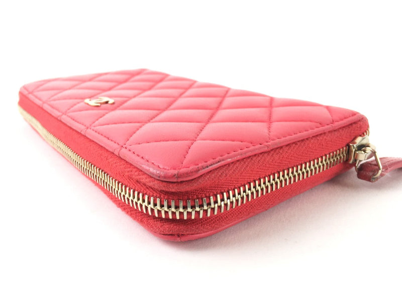 CHANEL LAMBSKIN ZIP AROUND WALLET CORAL