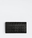 BOTTEGA VENETA WOVEN LEATHER LONG WALLET WITH COIN PURSE BLACK