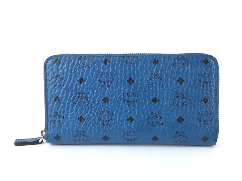 MCM VISETOS LARGE MUNICH BLUE ZIP AROUND WALLET