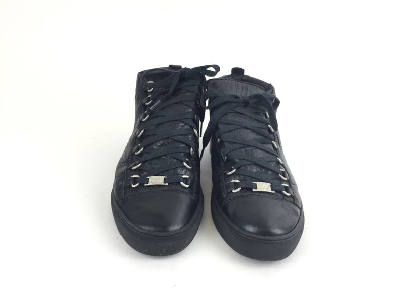 BALENCIAGA ARENA HIGH TOP BLACK LEATHER SNEAKERS SZ 42