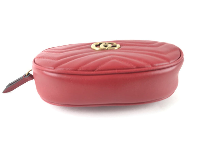 GUCCI CALFSKIN MATELASSE GG MARMONT BELT BAG RED