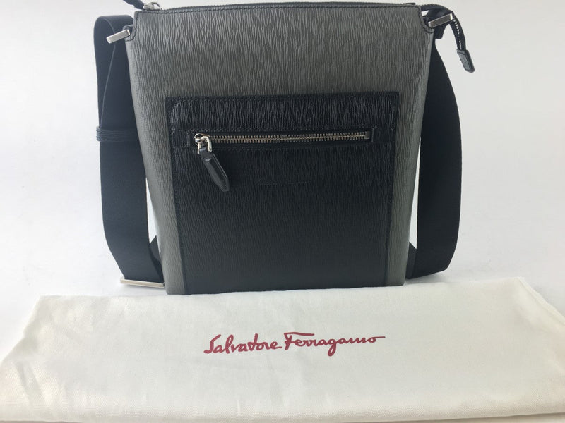 SALVATORE FERRAGAMO REVIVAL LEATHER MESSANGER BAG GRAY/BLACK