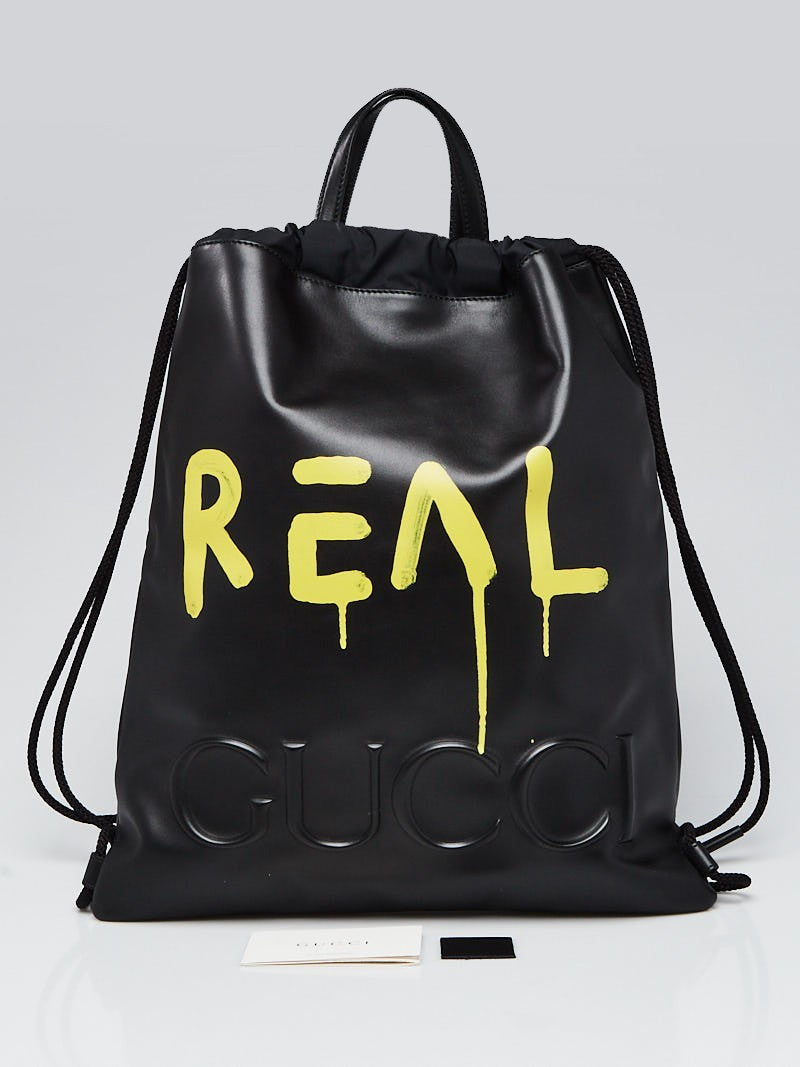 GUCCI BLACK LEATHER GHOST PRINTED "REAL" DRAWSTRING BACK