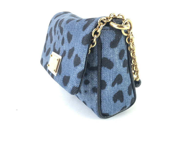 DOLCE & GABBANA BLUE FABRIC LEOPARD MINI BAG