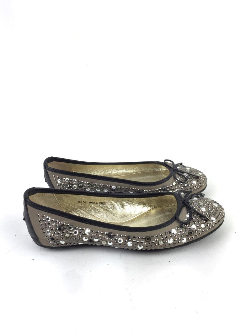 JIMMY CHOO CRYSTAL EMBELLISHED WEBER BALLERINA FLATS SIZE 35.5