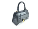 BALENCIAGA XS HOURGLASS CROC-EMBOSSED LEATHER TOP HANDLE BAG