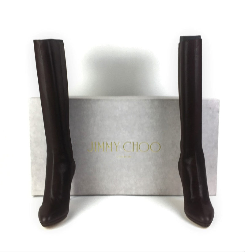 JIMMY CHOO HOXTON 100 GRAINY CALF LEATHER KNEE HIGH BOOTS