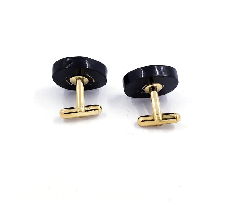 Black Onyx-Diamond Cuff Links 2 Diamonds .20 Carat T.W.