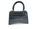 BALENCIAGA XS HOURGLASS CROC-EMBOSSED LEATHER TOP HANDLE BAG