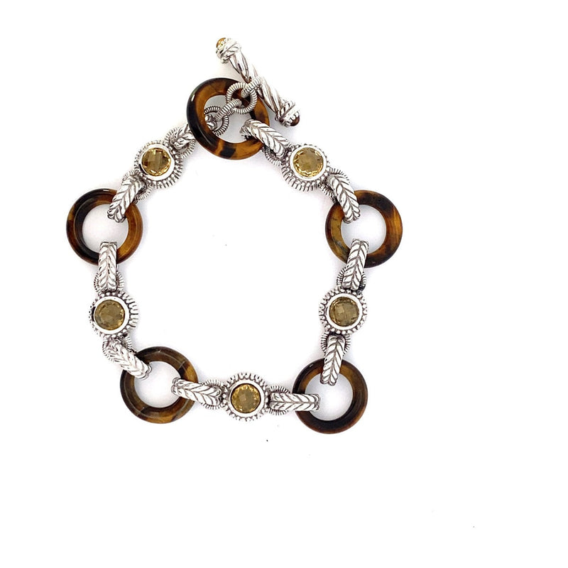 Judith Ripka Tiger Eye and Citrine Bracelet 925 Silver 26.4g