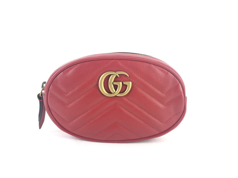 GUCCI QUILTED LEATHER GG MARMONT BELT BAG RED