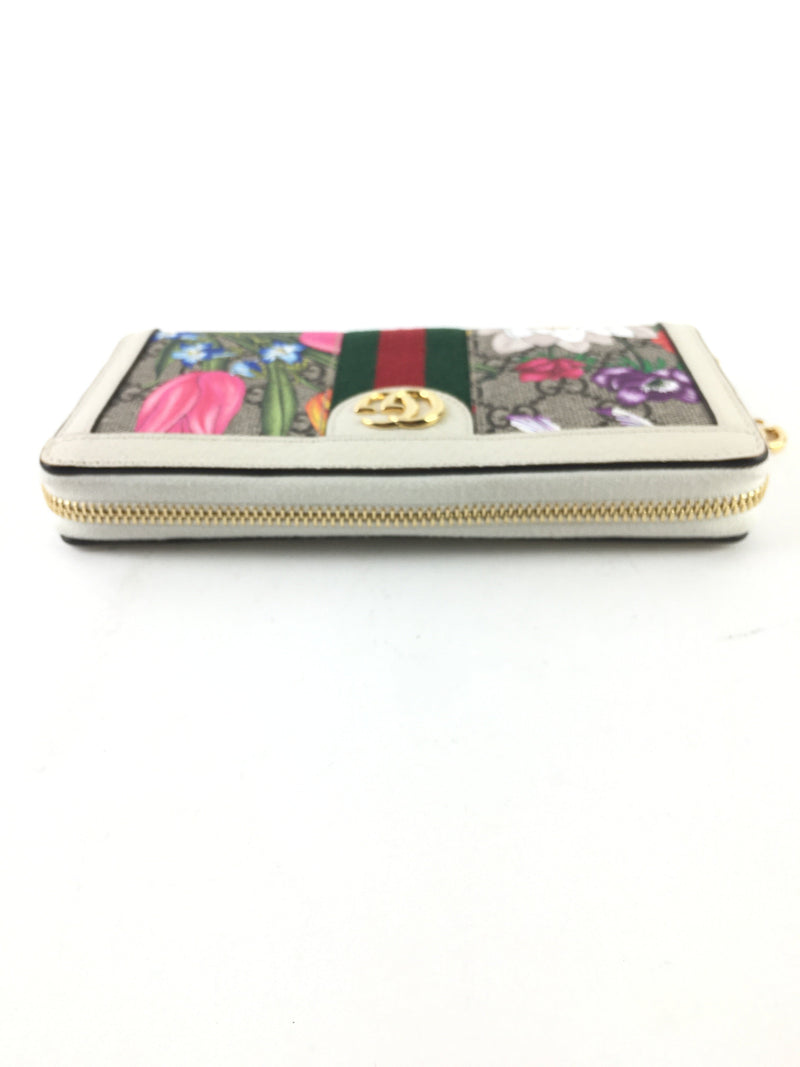 GUCCI 523154 GG SUPREME FLORA OPHIDIA ZIP AROUND WALLET (LRZ)