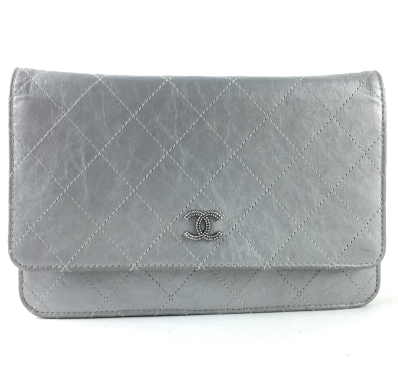 Chanel Aged Calfskin Quilted Woc Metallic Silver (L5ZX) 2837