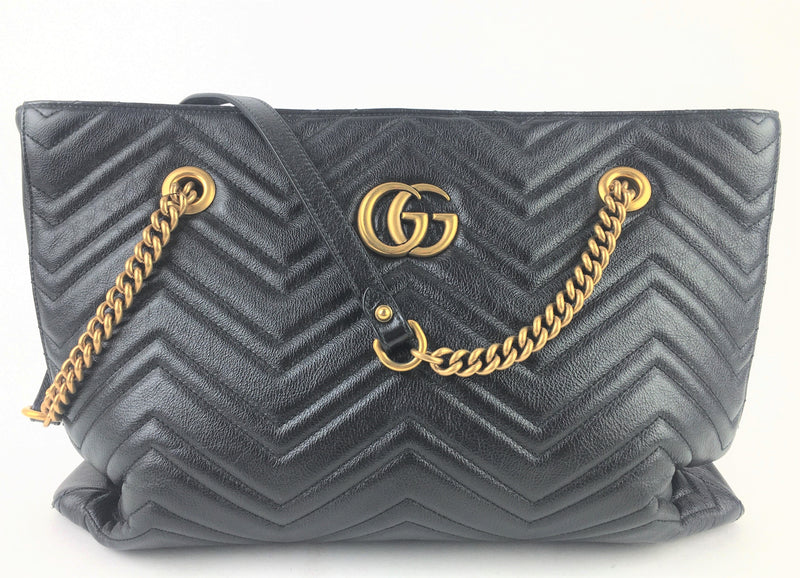 Gucci Calfskin Matelasse Medium GG Marmont Black Tote (SOR) 1289