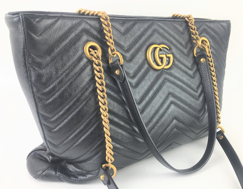 Gucci Calfskin Matelasse Medium GG Marmont Black Tote (SOR) 1289