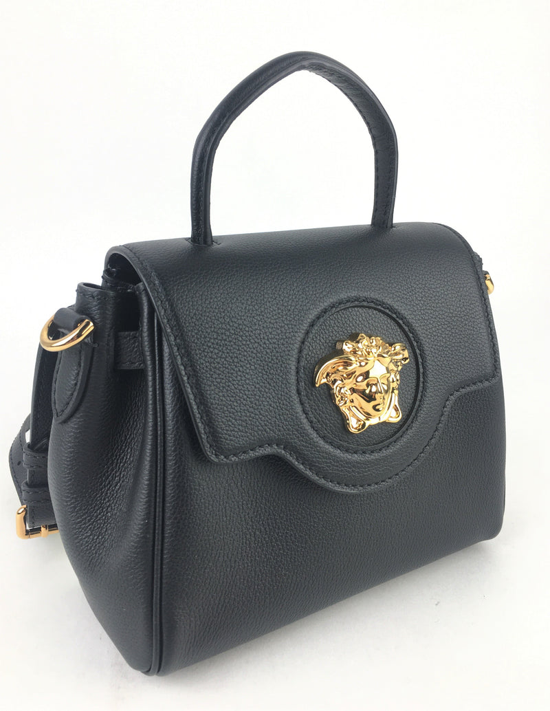 Versace Grained Calfskin Model LA Medusa Small Black Leather Shoulder Handbag (CZX) 3445