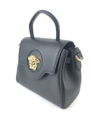 Versace Grained Calfskin Model LA Medusa Small Black Leather Shoulder Handbag (CZX) 3445