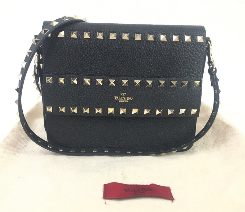 Valentino Gold Studded Black Crossbody Bag (PZX) 0221