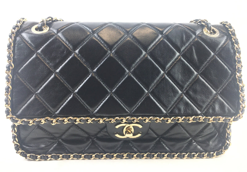 Chanel Quilted Lambskin Running Chain Flap Shoulder Black Bag (ORZX) 6271