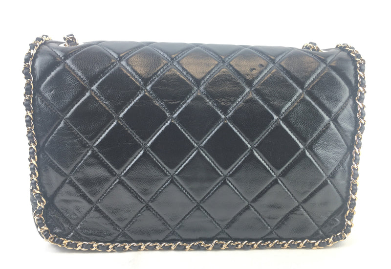 Chanel Quilted Lambskin Running Chain Flap Shoulder Black Bag (ORZX) 6271