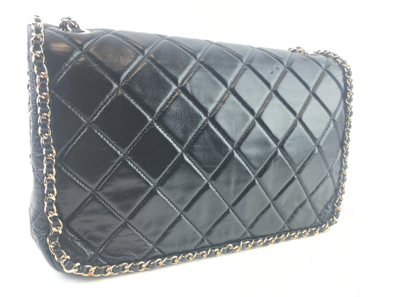 Chanel Quilted Lambskin Running Chain Flap Shoulder Black Bag (ORZX) 6271