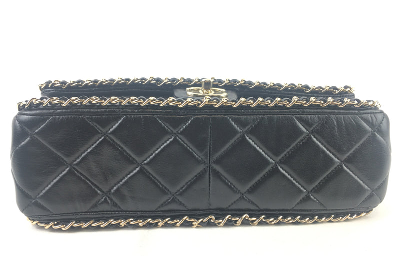 Chanel Quilted Lambskin Running Chain Flap Shoulder Black Bag (ORZX) 6271