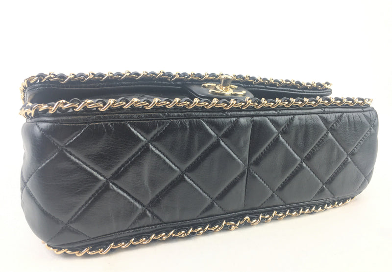 Chanel Quilted Lambskin Running Chain Flap Shoulder Black Bag (ORZX) 6271