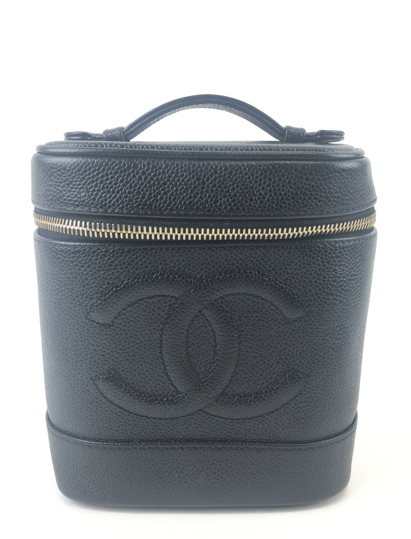 Chanel Vintage Caviar Black Leather Cosmetic Vanity Bag (WZX) 385