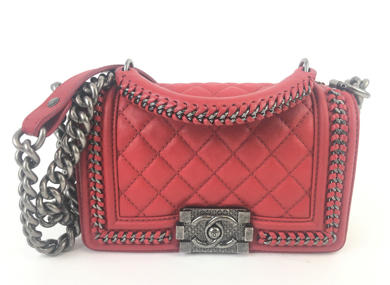 Chanel Coco Red Caviar Top Handle Cross Small Boy Bag (WRZX) 1005