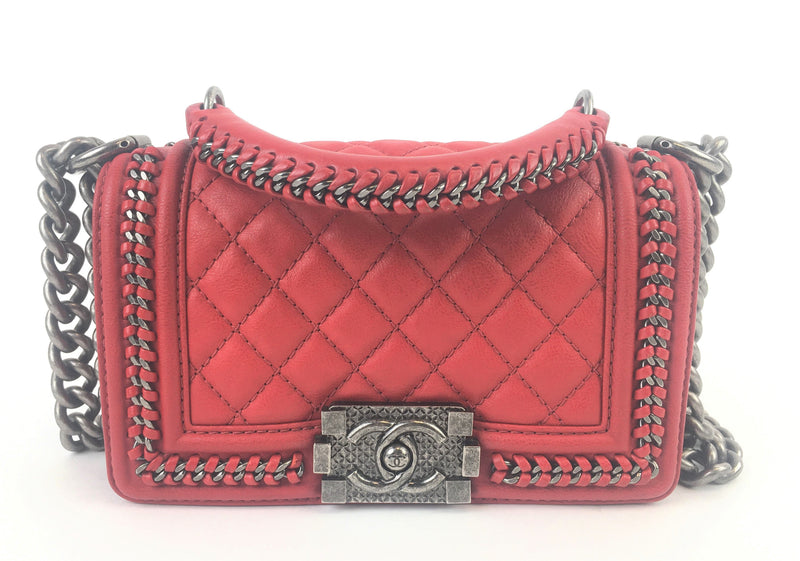 Chanel Coco Red Caviar Top Handle Cross Small Boy Bag (WRZX) 1005