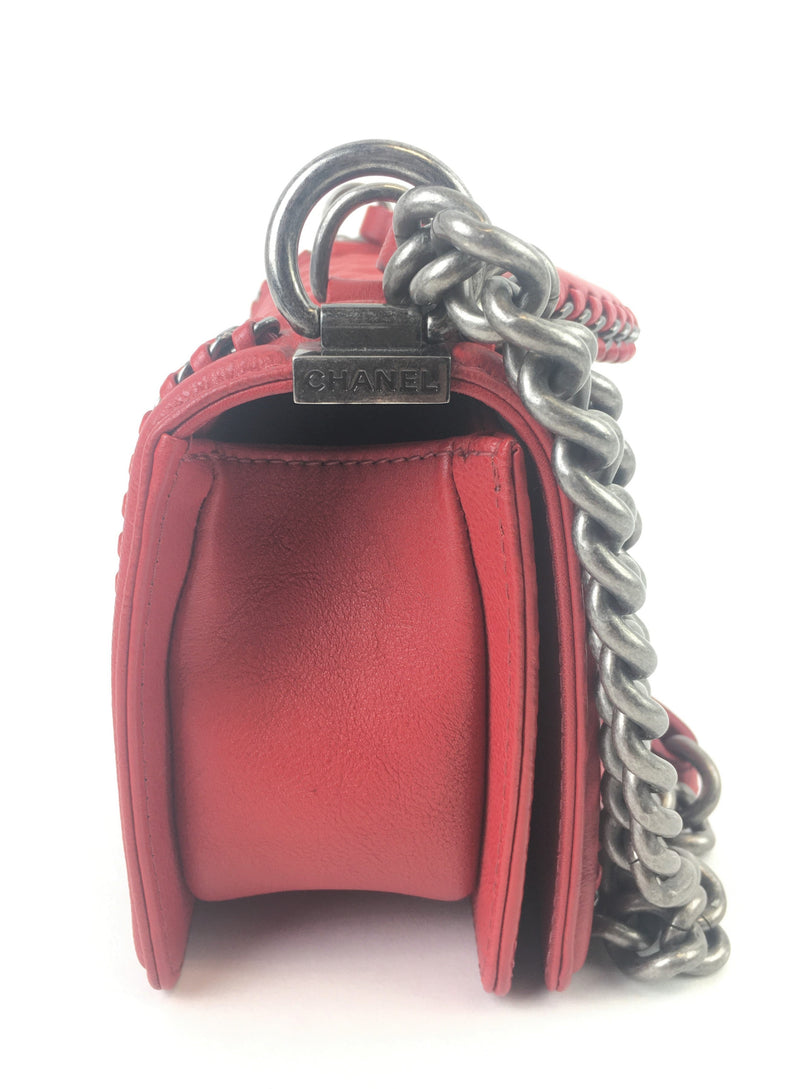 Chanel Coco Red Caviar Top Handle Cross Small Boy Bag (WRZX) 1005