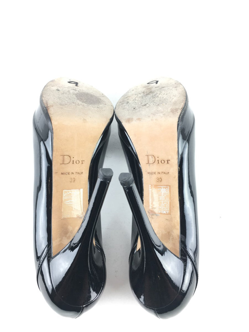 CHRISTIAN DIOR BLACK PATENT LEATHER BOW LOAFER PUMPS