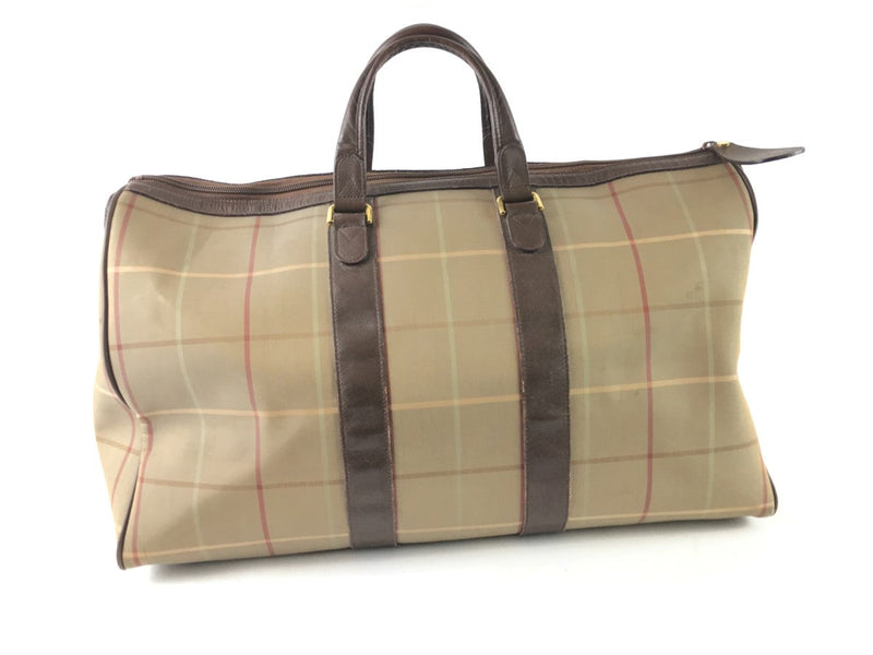 BURBERRY GREEN CHECKED CANVAS DUFFLED BAG