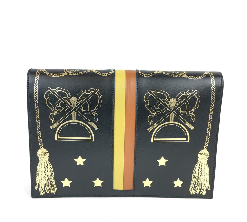 GUCCI CALFSKIN LEATHER STAR PORTFOLIO CLUTCH BAG BLACK 510422