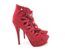 YVES SAINT LAUREN CALFSKIN TRIBUTE 16 LACE UP PLATFORM SANDALS RED SIZE 8