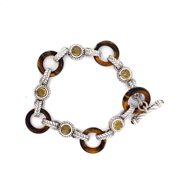 Judith Ripka Tiger Eye and Citrine Bracelet 925 Silver 26.4g