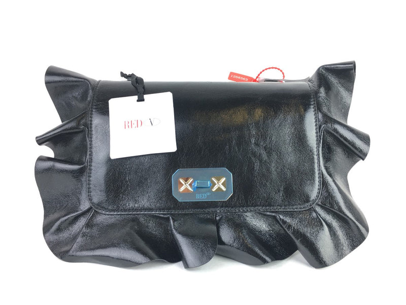 RED VALENTINO ROCK RUFFLE LEATHER SHOULDER BAG BLACK