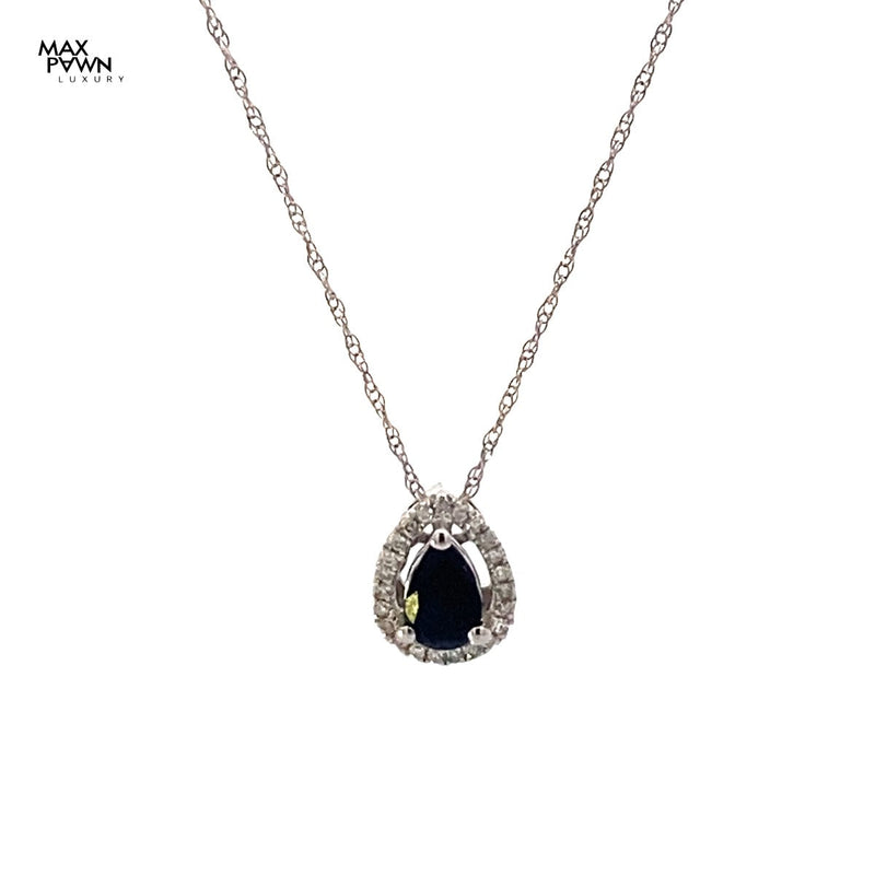 DIAMOND & SAPPHIRE NECKLACE 1.24G 14K-W/G, 35-PEAR CUT SAPPHIRE 0.40CTW, 21-ROUN