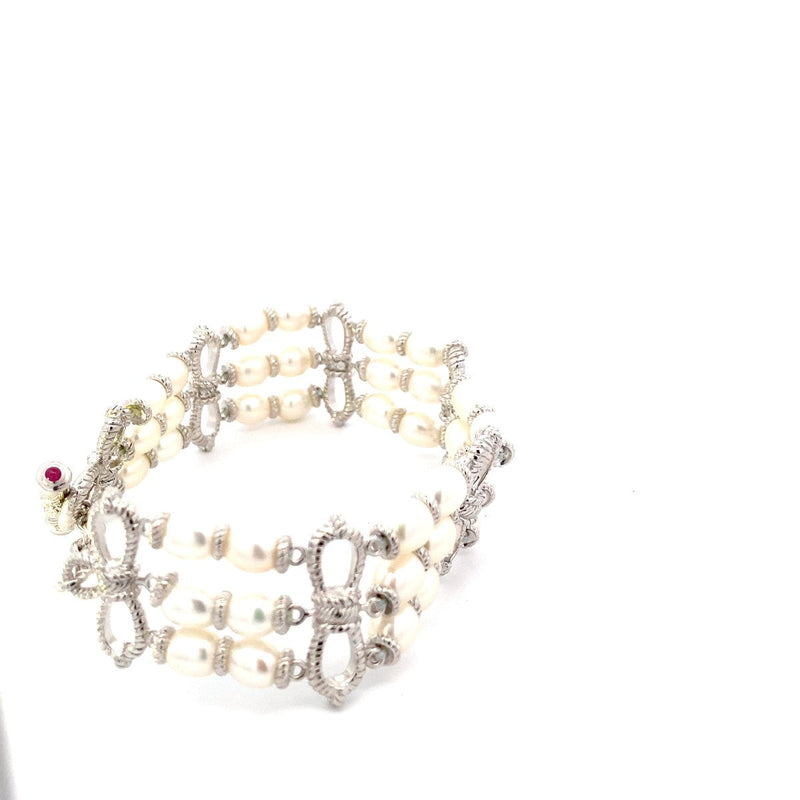 Judith Ripka Pearl Bracelet 925 Silver 44g