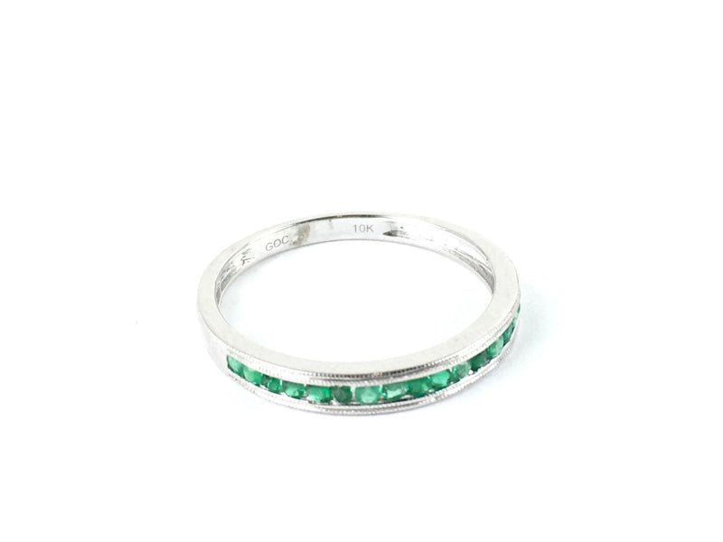 Emerald Lady's Stone Ring 10K White Gold 1.55g