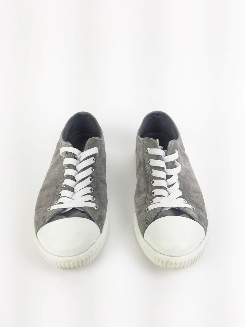 PRADA GREY SUEDE LOW TOP SNEAKER SZ 5 1/2