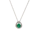 DIAMOND & EMERALD NECKLACE 1.24G 14K-W/G, 1-PEAR CUT EMERALD 0.27CTW, 21-ROUND B