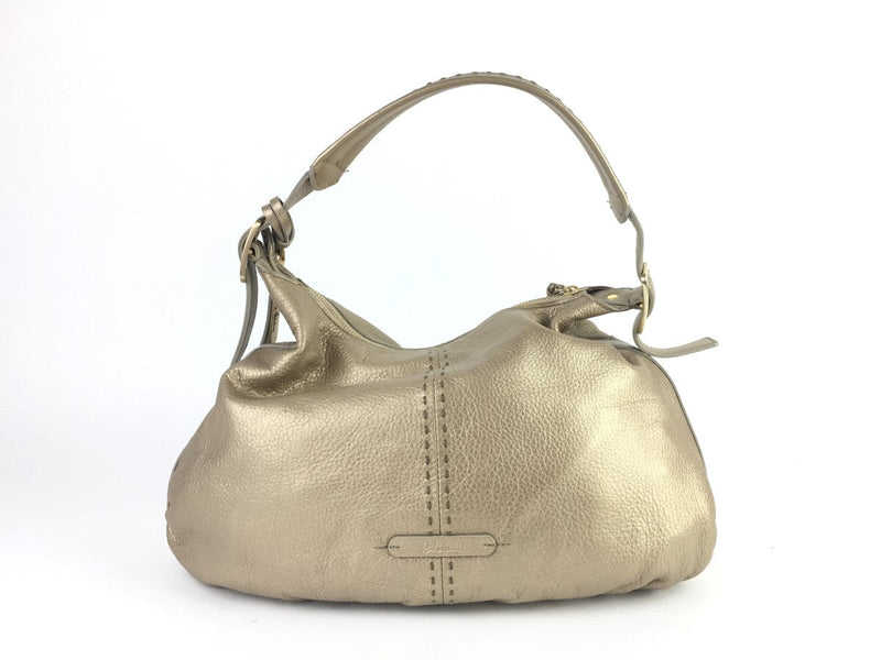 COLE HAAN METALLIC GOLD LEATHER DOUBLE POCKET SATCHEL