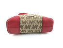 MICHAEL KORS MILLBROOK COLLECTION SIGNATURE MK JACQUARD HOBO BAG BEIGE/RED